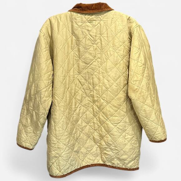 Vintage 90s Selene Sport Silk Quilted Barn Coat Corduroy Trim Heritage Preppy - Picture 3 of 9